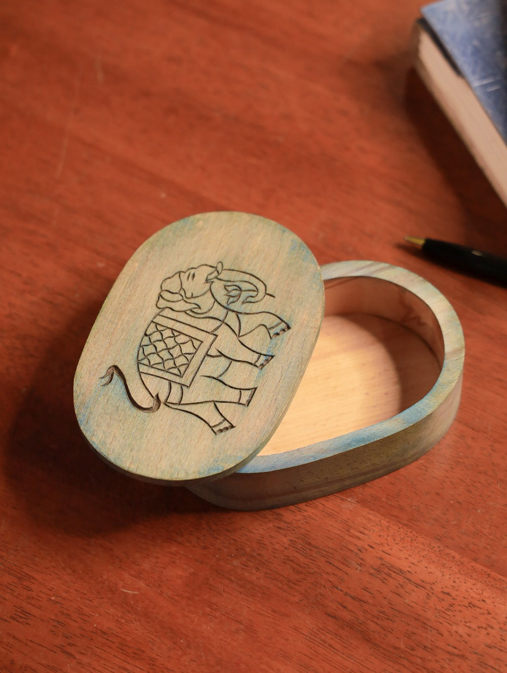 Handcrafted Wooden Engraved Decorative Box - Elephant