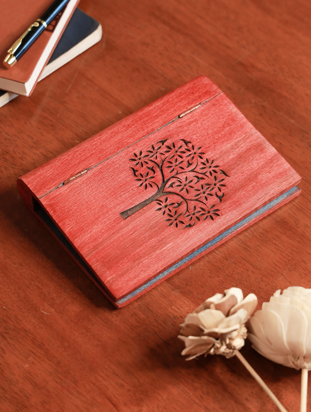 Handcrafted Wooden Engraved Paper Holder - Red