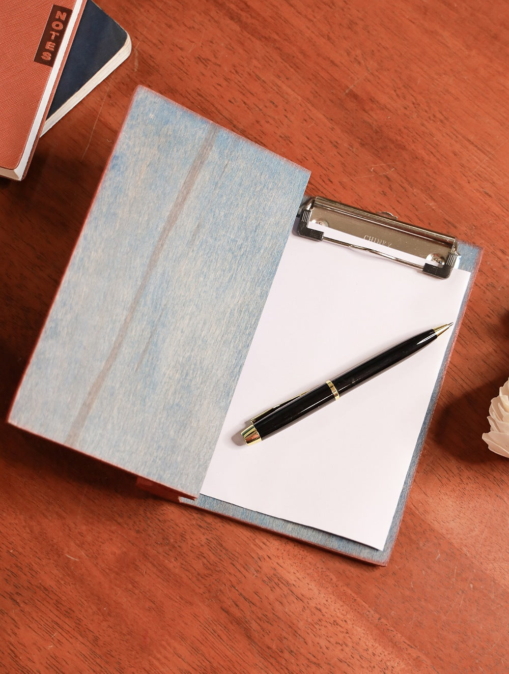 Handcrafted Wooden Engraved Paper Holder - Red