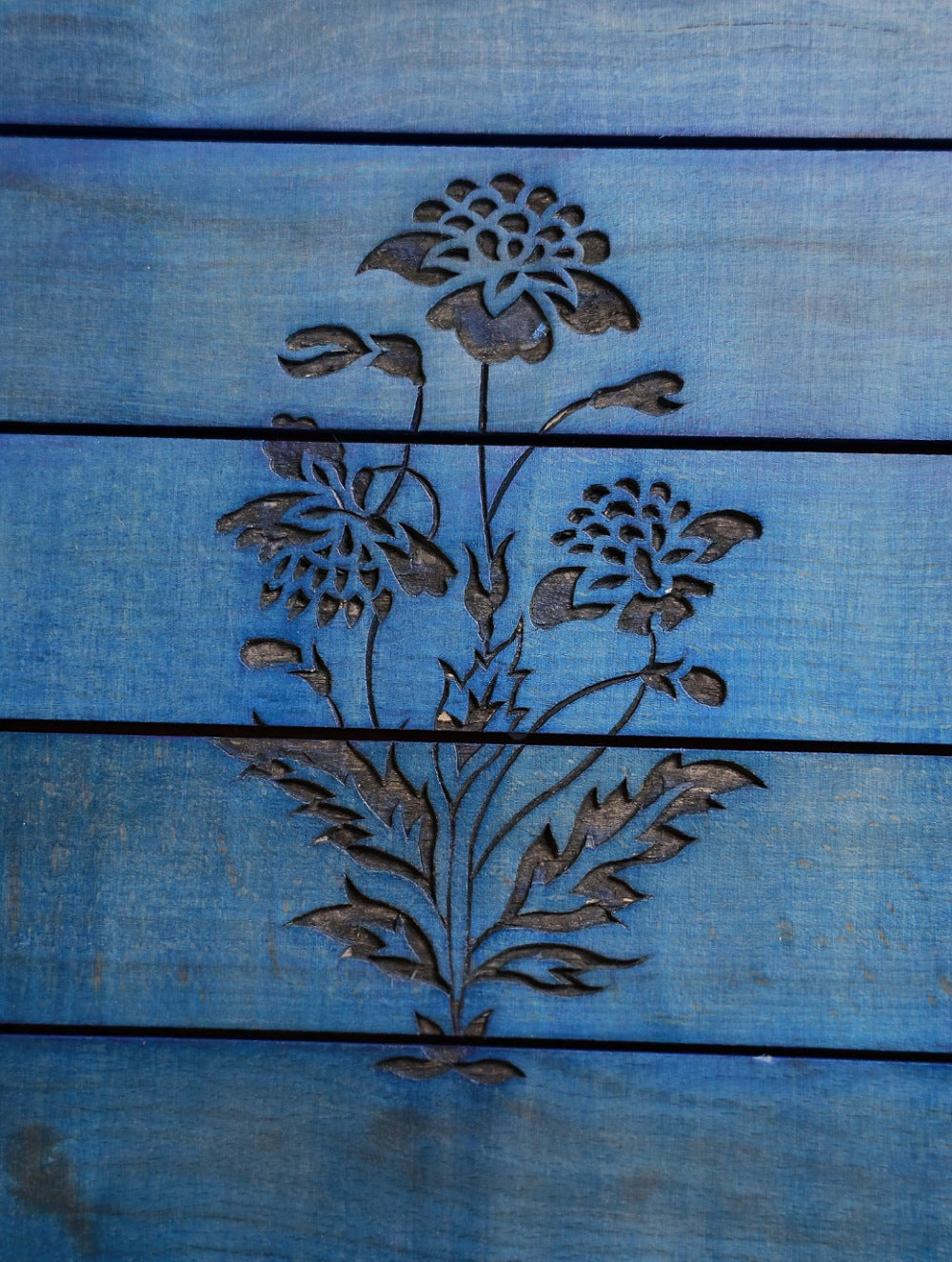 Handcrafted Wooden Engraved Tray - Blue Floral