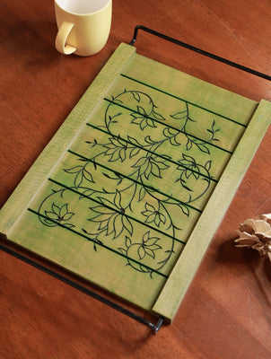 Handcrafted Wooden Engraved Tray - Green Floral