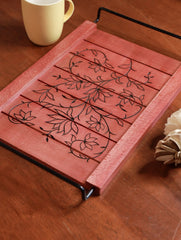 Handcrafted Wooden Engraved Tray - Red Floral