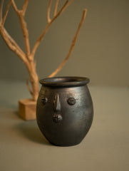 Handcrafted Black Pottery Figurine Vase - Visage