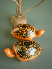 Handcrafted Kashmiri Art Tortoise Decorative Utility Boxes - Saffron Florals (Set of Two)