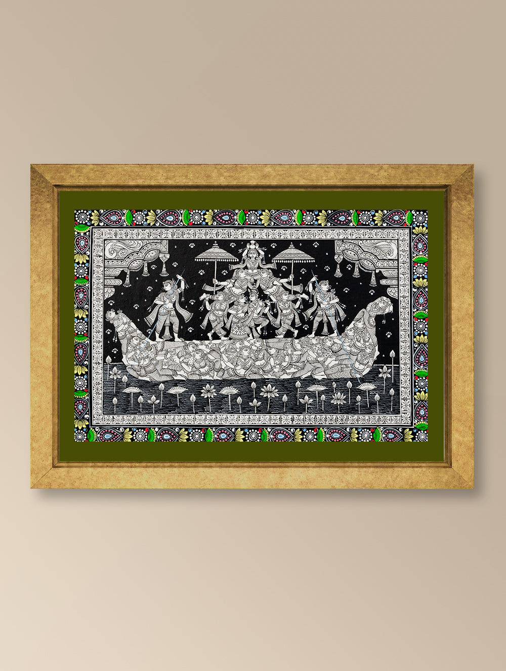 Handpainted Pattachitra Canvas Painting - Hamsa Vahini (Unframed Length - 19" x Width - 13")