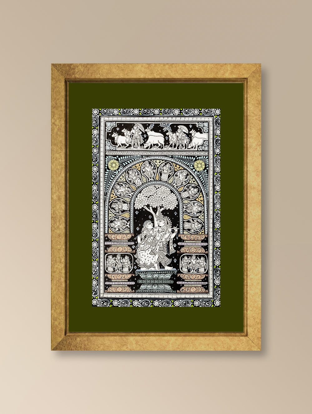 Handpainted Pattachitra Canvas Painting - Radha Krishna (Unframed Length - 13" x Width - 19")