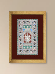 Handpainted Pattachitra Canvas Painting - Vignahartha Mandala (Unframed Length - 13" x Width -19")