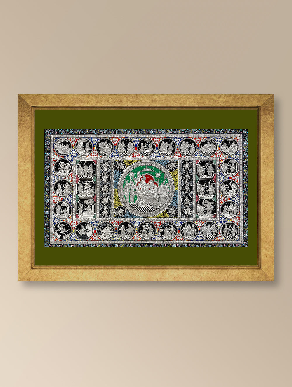 Handpainted Pattachitra Canvas Painting Large - Ramayanam (Unframed Length - 40" x Width - 24")