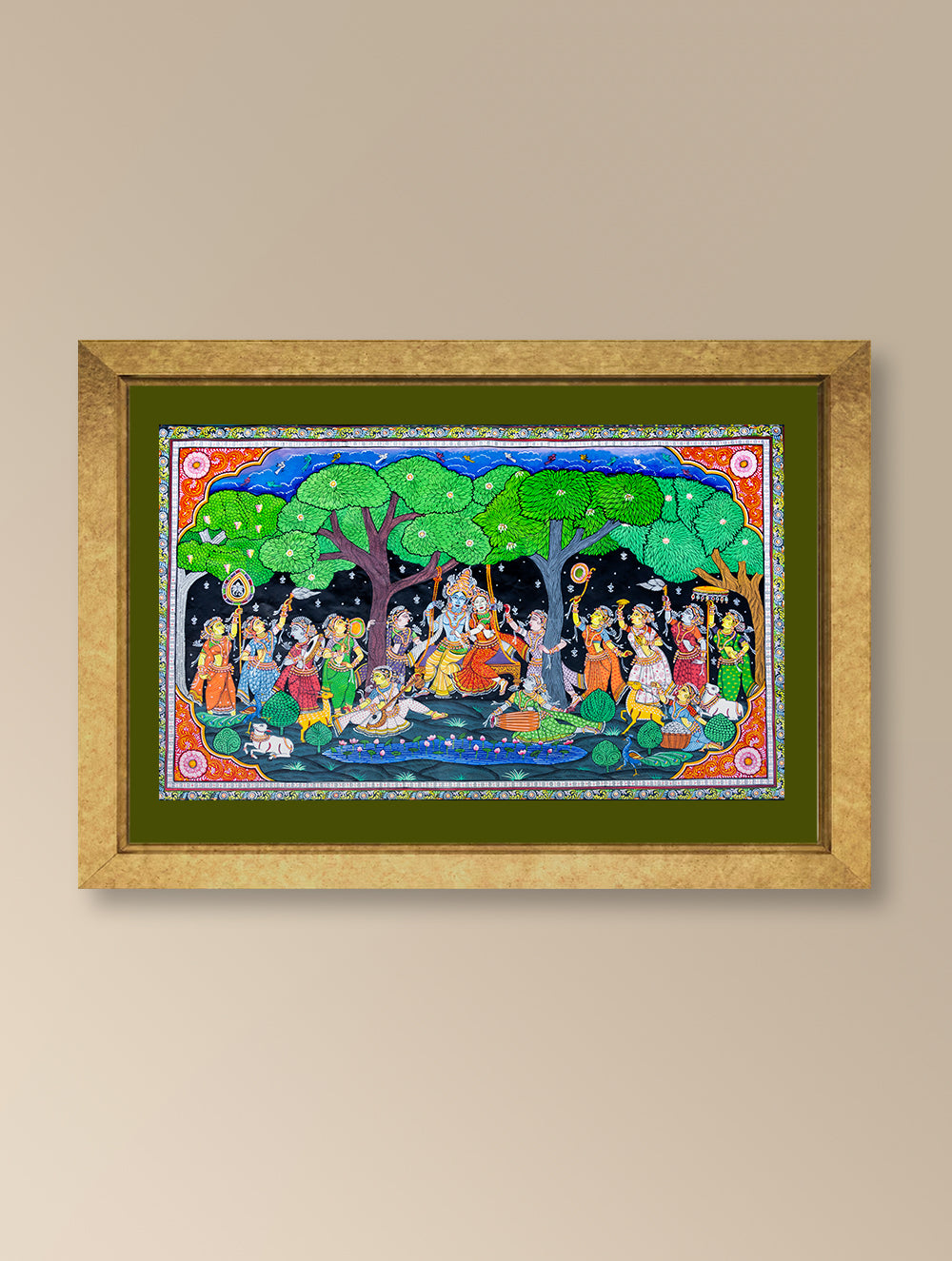 Handpainted Pattachitra Canvas Painting Large - VanLeela (Unframed Length - 60" x Width - 36")