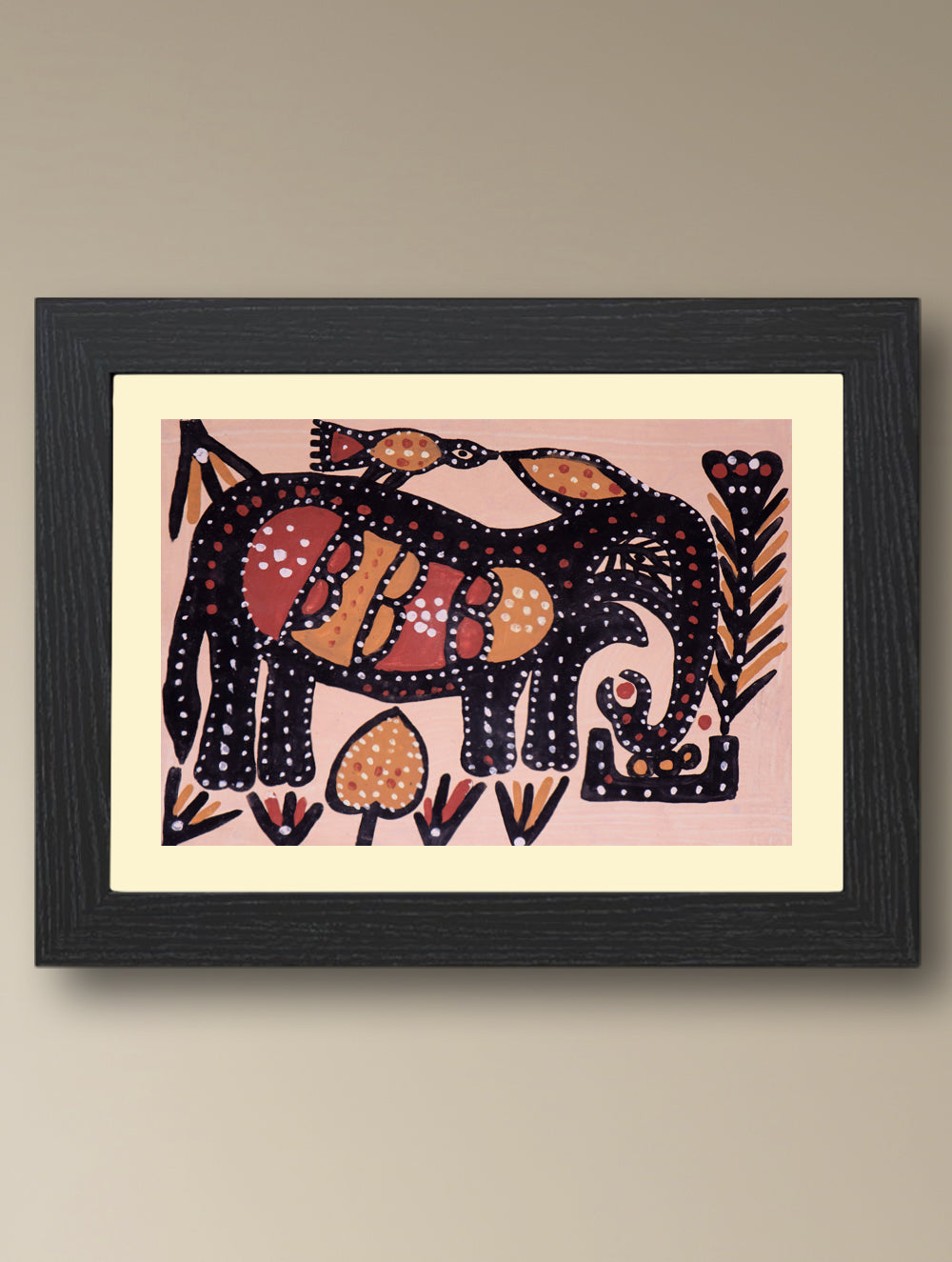 Handpainted Sohrai Painting - Gaja Rakshaka (Unframed, Different Sizes available)