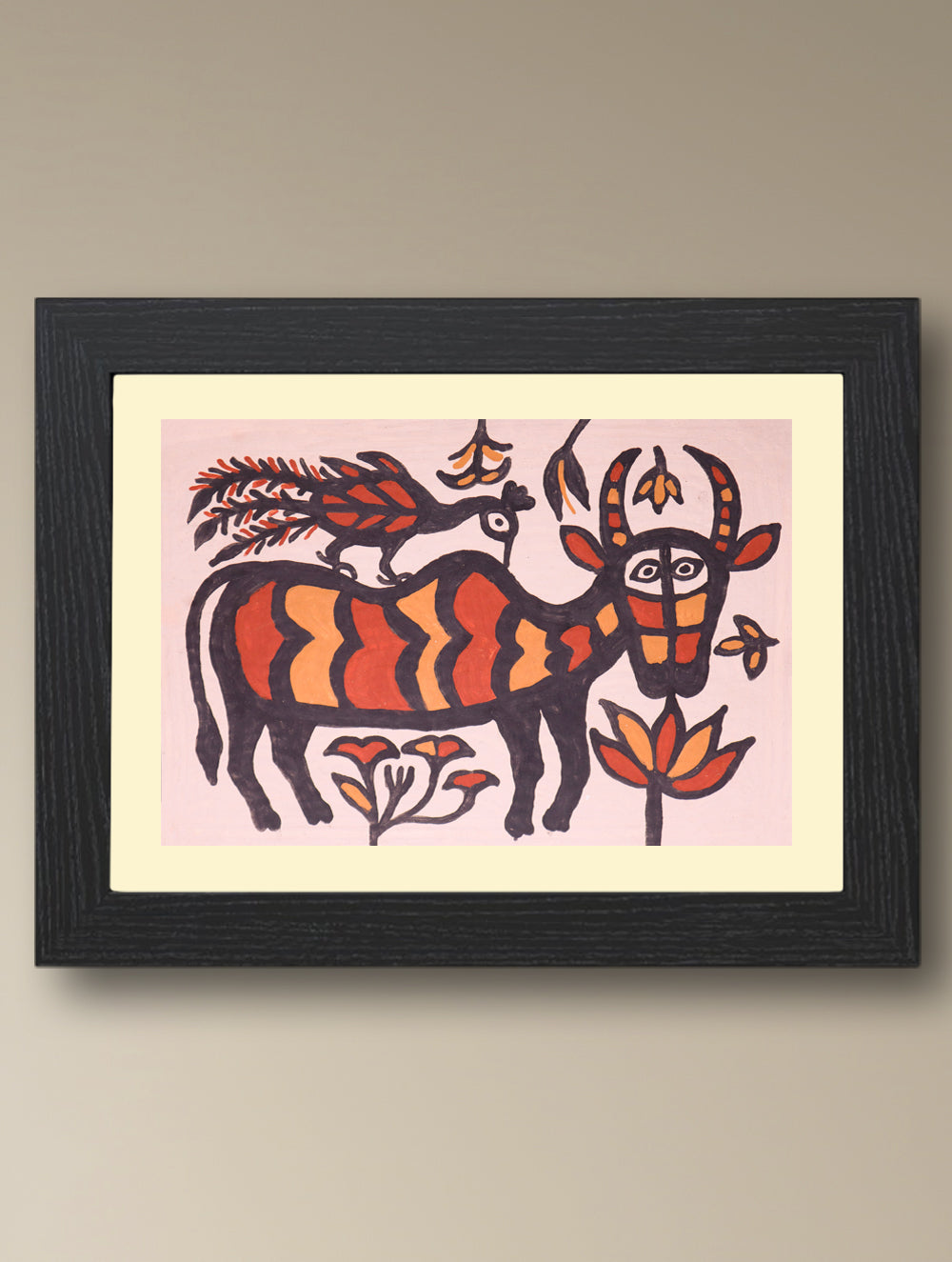 Handpainted Sohrai Painting - Vrishabh Kripa (Unframed, Different Sizes available)