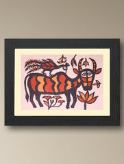 Handpainted Sohrai Painting - Vrishabh Kripa (Unframed, Different Sizes available)