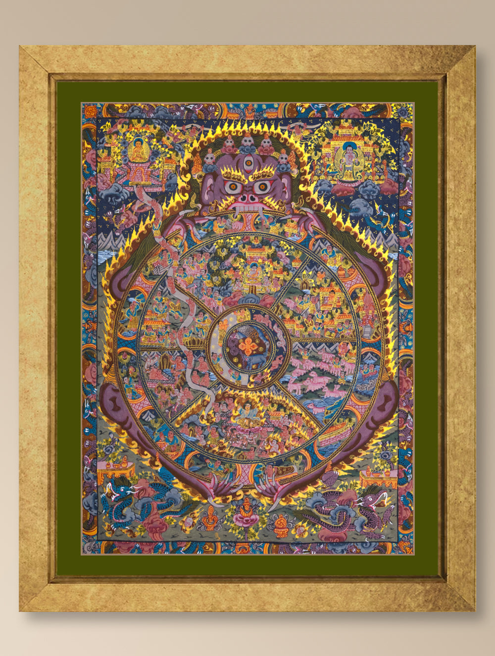 Handpainted Thangka Painting - The Wheel of Life (Unframed Height - 20" x Width - 15")
