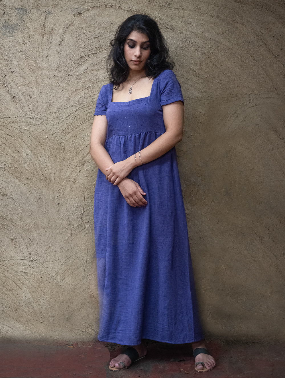 Handwoven Elegance. Organic Kala Cotton Long Dress - Deep Lavender
