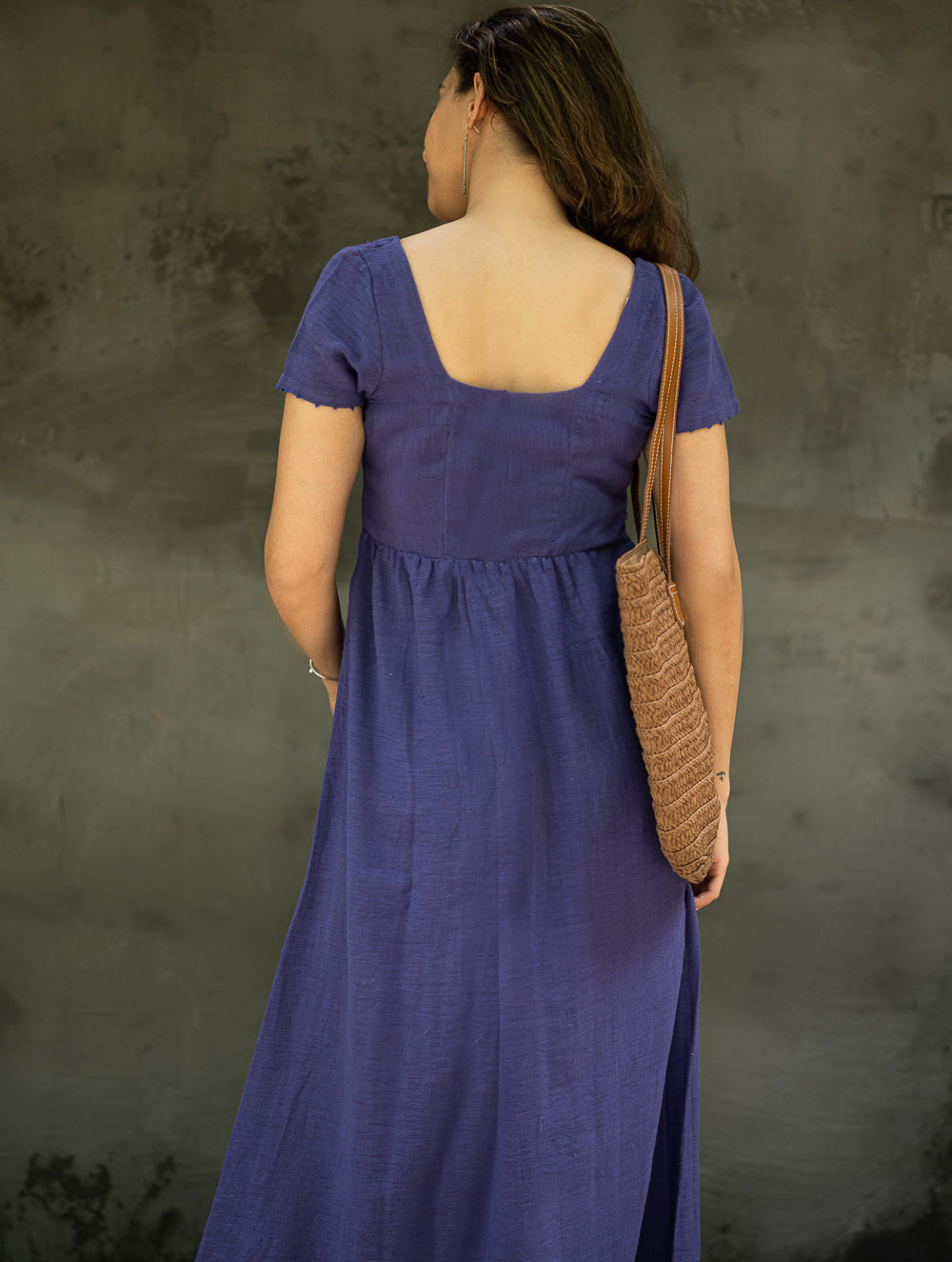 Handwoven Elegance. Organic Kala Cotton Long Dress - Deep Lavender