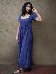 Handwoven Elegance. Organic Kala Cotton Long Dress - Deep Lavender