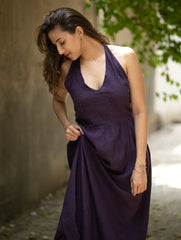 Handwoven Elegance. Organic Kala Cotton Long Dress - Deep Purple
