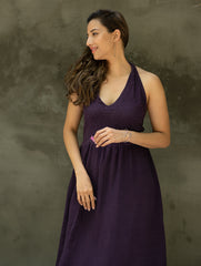 Handwoven Elegance. Organic Kala Cotton Long Dress - Deep Purple