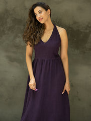 Handwoven Elegance. Organic Kala Cotton Long Dress - Deep Purple