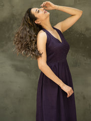 Handwoven Elegance. Organic Kala Cotton Long Dress - Deep Purple