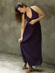 Handwoven Elegance. Organic Kala Cotton Long Dress - Deep Purple