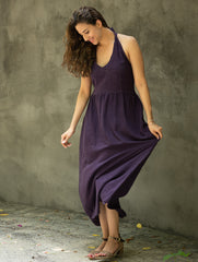 Handwoven Elegance. Organic Kala Cotton Long Dress - Deep Purple