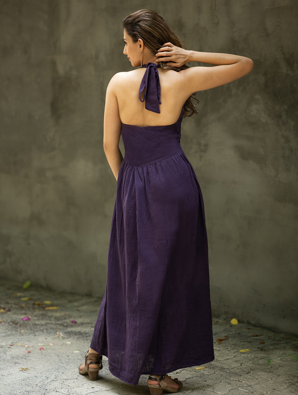 Handwoven Elegance. Organic Kala Cotton Long Dress - Deep Purple