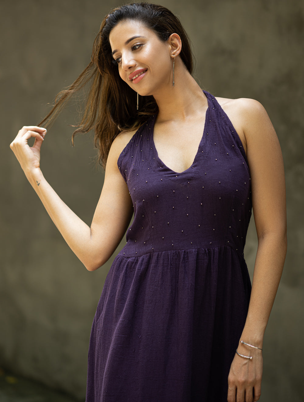 Handwoven Elegance. Organic Kala Cotton Long Dress - Deep Purple