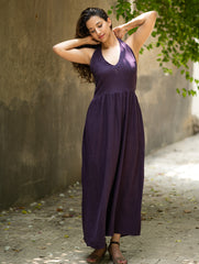 Handwoven Elegance. Organic Kala Cotton Long Dress - Deep Purple