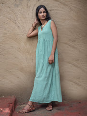 Handwoven Elegance. Organic Kala Cotton Long Dress - Sea Green