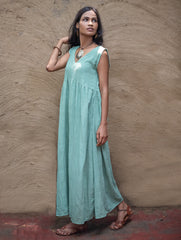 Handwoven Elegance. Organic Kala Cotton Long Dress - Sea Green
