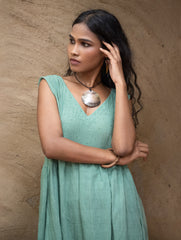 Handwoven Elegance. Organic Kala Cotton Long Dress - Sea Green
