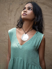 Handwoven Elegance. Organic Kala Cotton Long Dress - Sea Green