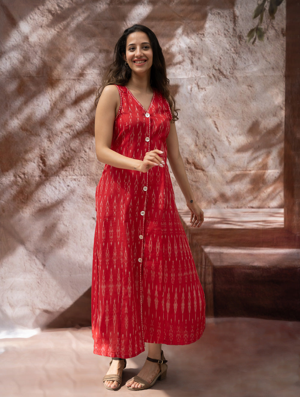 Handwoven Ikat Button Down Dress - Scarlet Strokes
