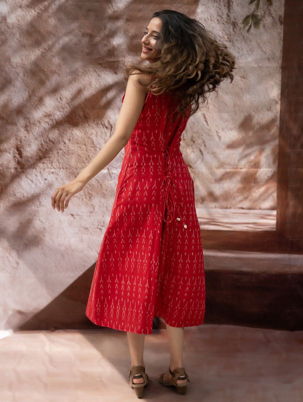 Handwoven Ikat Button Down Dress - Scarlet Strokes