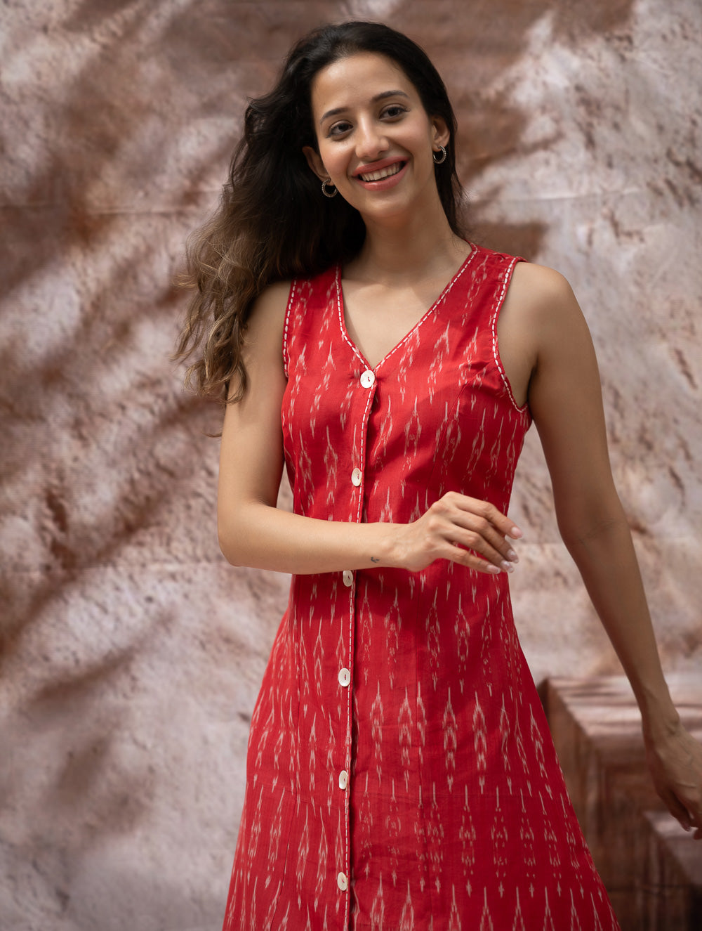 Handwoven Ikat Button Down Dress - Scarlet Strokes
