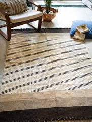 Handwoven Jawaja Rug - Beige Stripes (6ft x 4ft)
