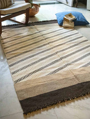 Handwoven Jawaja Rug - Beige Stripes (6ft x 4ft)