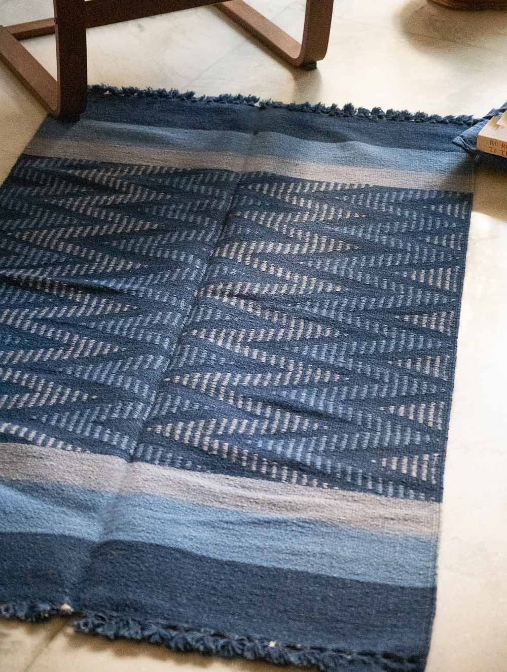 Handwoven Jawaja Rug - Blue Zigzags (5ft x 3ft)