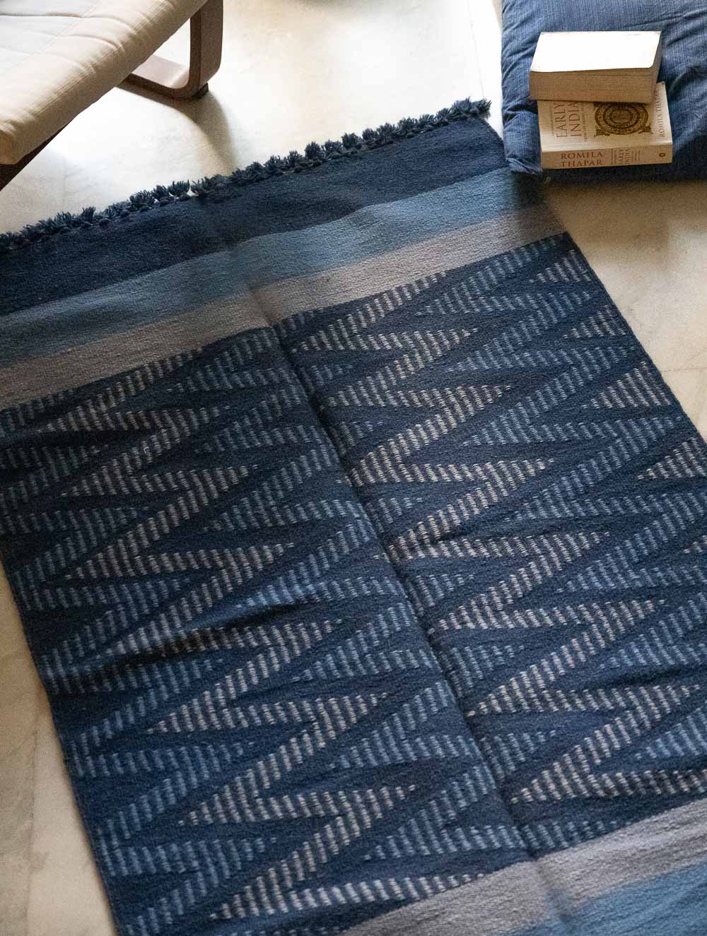 Handwoven Jawaja Rug - Blue Zigzags (5ft x 3ft)