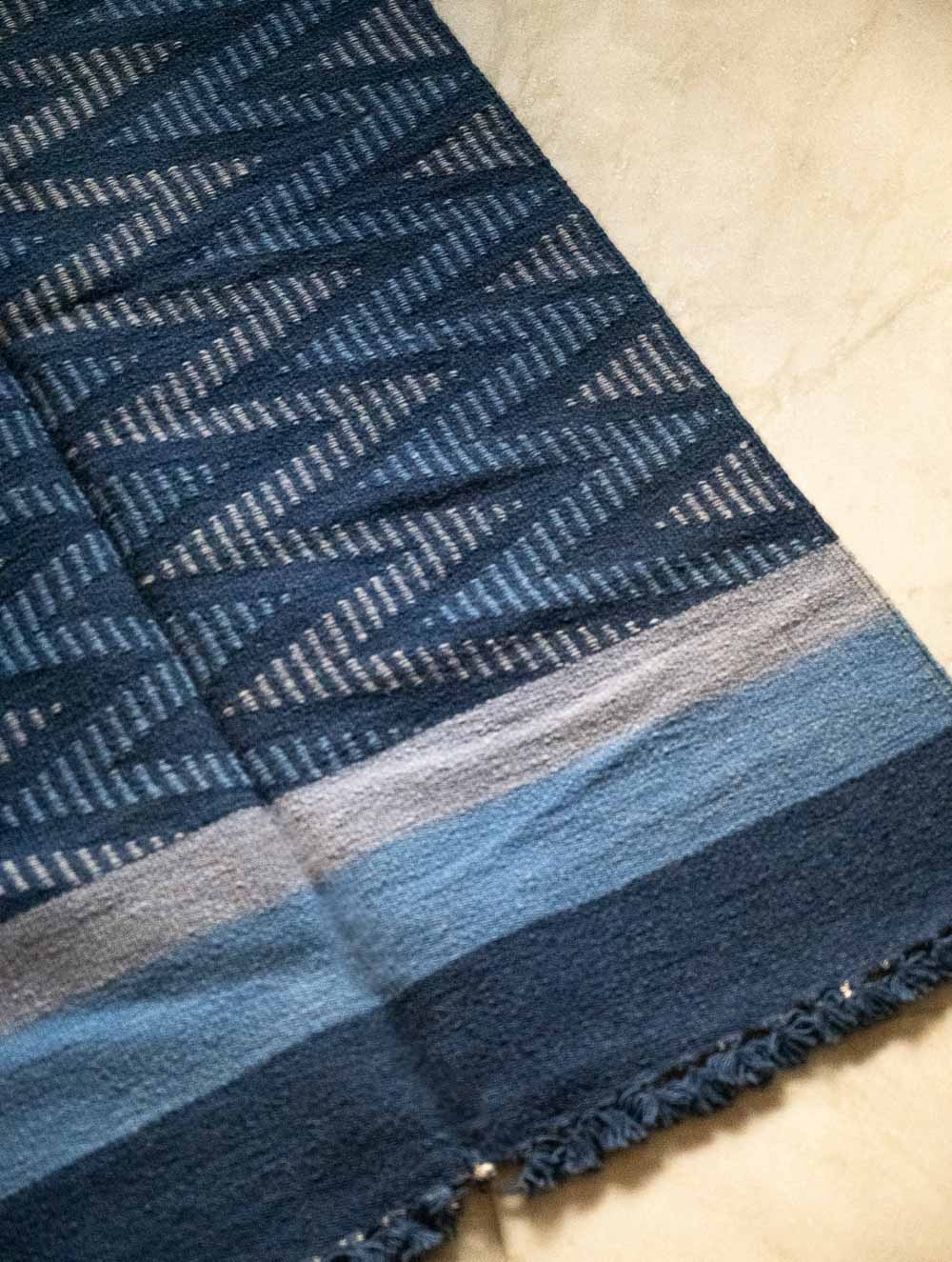 Handwoven Jawaja Rug - Blue Zigzags (5ft x 3ft)