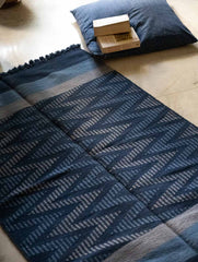 Handwoven Jawaja Rug - Blue Zigzags (5ft x 3ft)