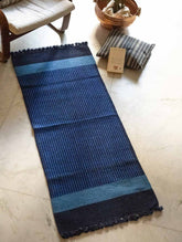 Handwoven Jawaja Slim Rug - Blue Stripes (5ft x 2ft)