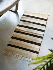 Handwoven Jawaja Small Rug - Cream Lines (3ft x 1.5ft)