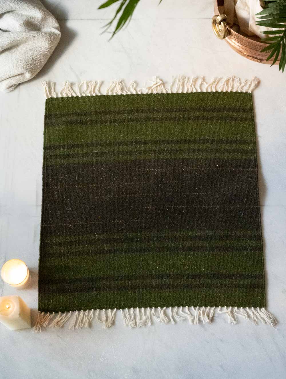 Handwoven Jawaja Small Rug - Olive Tones (2ft x 2ft)