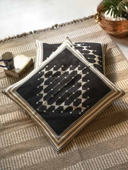 Handwoven Kashida Pattu Floor Cushion Covers - Black Stripes (Set of 2)