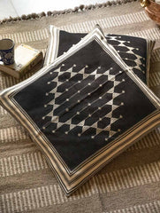 Handwoven Kashida Pattu Floor Cushion Covers - Black Stripes (Set of 2)