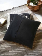 Handwoven Kashida Pattu Floor Cushion Covers - Black Stripes (Set of 2)