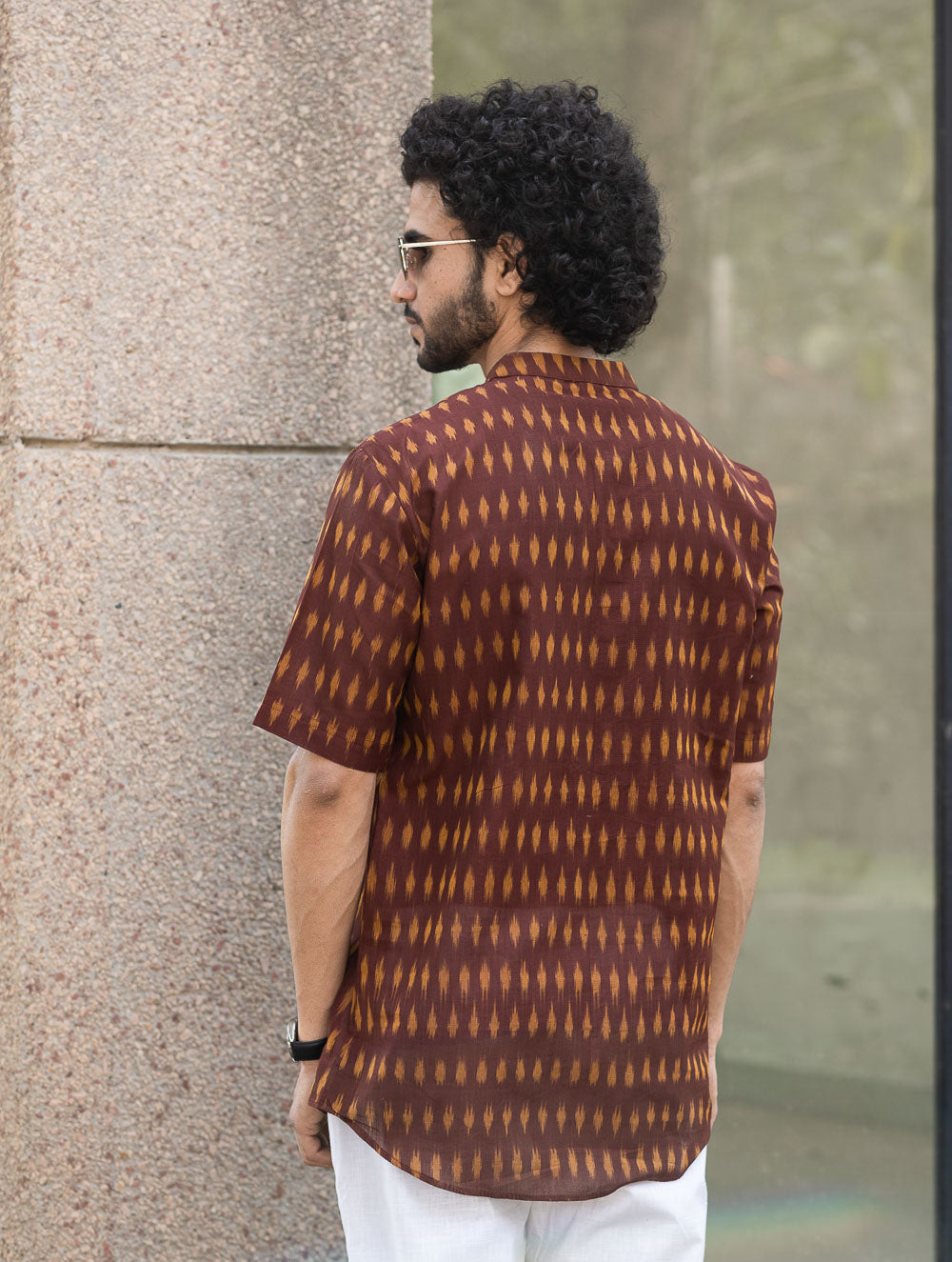 Ikat Hand Woven Soft Cotton Shirt - Brown Summer