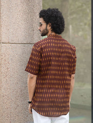 Ikat Hand Woven Soft Cotton Shirt - Brown Summer